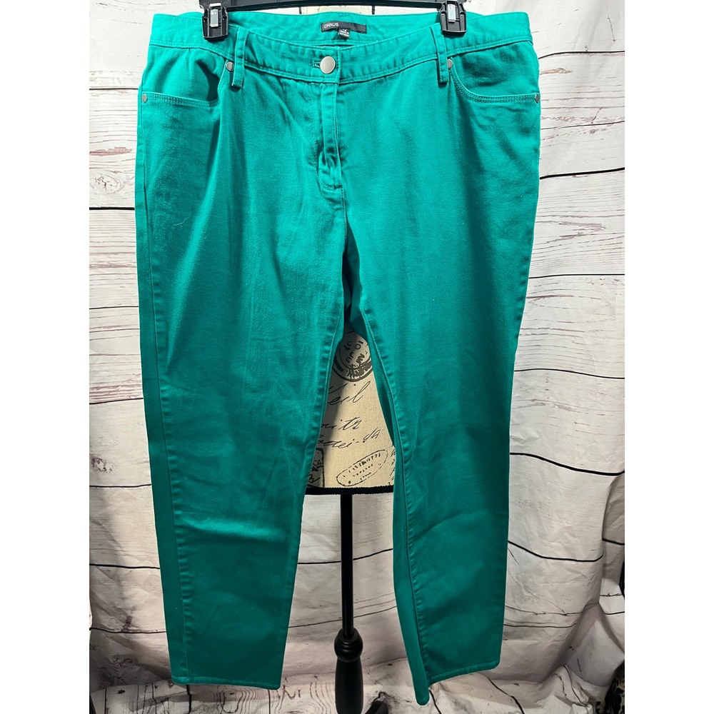 CHAUS Women's Teal Blue Cotton Spandex‎ Straight Leg Pants Size 12